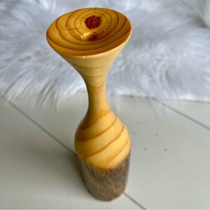 Minimalist Hand Made Wood Carved Small Dried Flowers Vase Decor 9" Tall 2" Wide